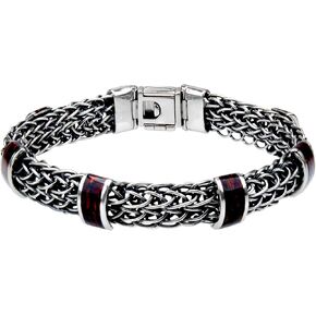 LUXIUM Braided Blackened and Polished 925 Sterling Silver inlaid with Exquisite Opal Gemstones
