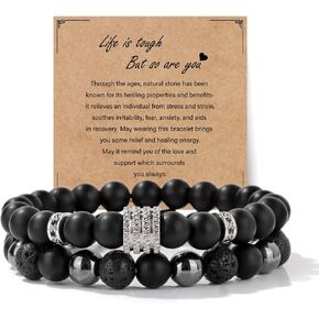 Natural Stone Bracelet 8mm Mens Black Beaded Bracelets Hematite Obsidian Onyx Lava Beads Bracelet Healing Crystal Bracelet for Men