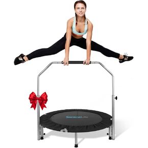 SereneLife Portable & Foldable Trampoline - 40" in-Home Mini Rebounder with Adjustable Handrail, Fitness Body Exercise, Springfree Safe for Kids - SLELT403