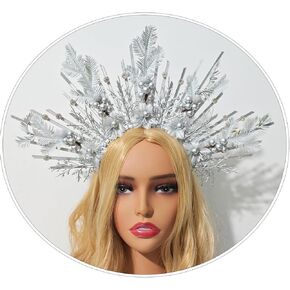 Eioi & Lmnm Silver Christmas Zip Tie Halo Crown Headband Xmas Flower Mistletoe Snowflake Sunburst Headpiece Photo Prop