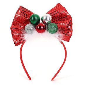 Totelux Christmas Bells Headband Sequins Bow Hairband Xmas Headband for Women Girls Christmas Party Hair Accessories Photo Props Red Green Silver