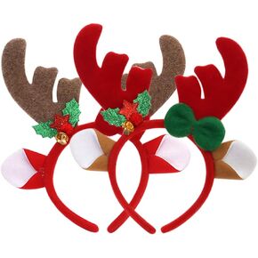 2Pcs Reindeer Antlers Headband: Christmas Cosplay Hairbands Xmas Headwear for Holiday Costume Party Supplies