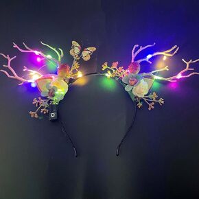 LED Christmas Headband Light up Deer Antlers Headpiece Reindeer Ears Headbands Holiday Headpiece Xmas Hair Accessories (Warm white light)