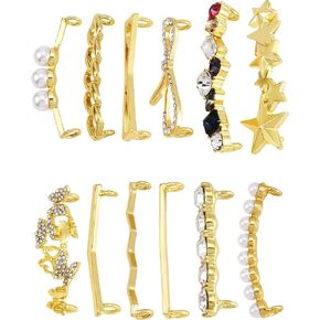 BEEFLYING 12 Pcs Shoelace Charms Zinc Alloy Shoelaces Clips Golden Shoes Buckle Clips with Rhinestones for Women, Casual Shoes Fashion Accessory Decorations