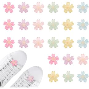 AHANDMAKER 24 Pcs Resin Flower Shoelace Charms, 6 Colors Detachable Cherry Blossom Shoelace Buckles, Shoe Decorations Charms Sneakers Shoe Lace Tag Charms for Sneaker Casual Sports Shoe Accessory