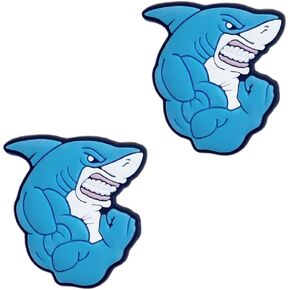 Muscle Shark Shoe Charms - Cute Animal Decoration Charms Gift for Boys Kids Teens and Adults - Set of 2