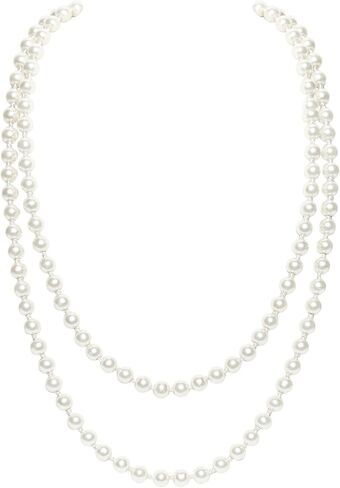 BABEYOND Long Pearl Necklace Faux Pearls Necklace Set Beaded Long Pearls Necklace 1920s Gatsby Costume Jewelry Fascinator Hats for Women Tea Party Hat Kentucky Fascinators Headband Derby Hats in Kuwait