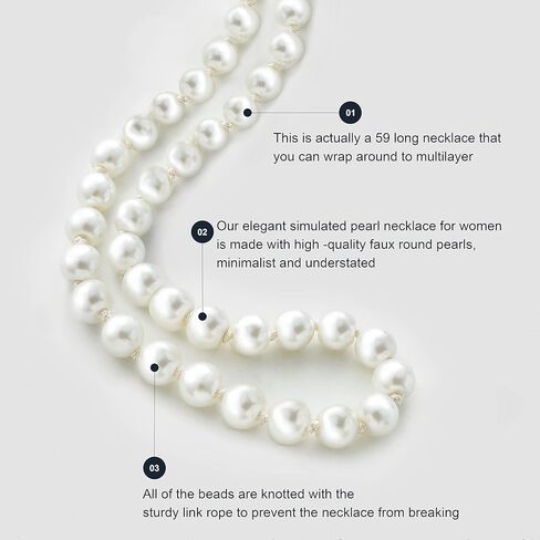 BABEYOND Long Pearl Necklace Faux Pearls Necklace Set Beaded Long Pearls Necklace 1920s Gatsby Costume Jewelry Fascinator Hats for Women Tea Party Hat Kentucky Fascinators Headband Derby Hats in Kuwait