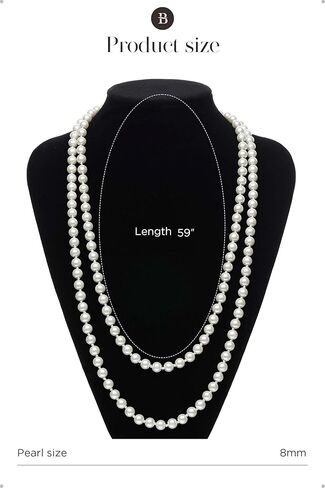 BABEYOND Long Pearl Necklace Faux Pearls Necklace Set Beaded Long Pearls Necklace 1920s Gatsby Costume Jewelry Fascinator Hats for Women Tea Party Hat Kentucky Fascinators Headband Derby Hats in Kuwait