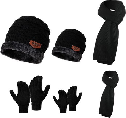 6Pcs Parent-Child Hat Warmer, Mother/Father & Baby Daughter/Son Winter Warm Knit Hat Family Warm Hat +Long Neck Warmer Scarf+ Touchscreen Gloves Set Winter Slouchy Beanie Gloves for Women in Saudi Arabia