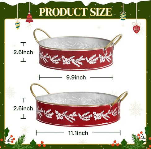 Putuo Decor Set of 2 Round Christmas Metal Serving Tray with Handles Christmas Rustic Decorative Tray Coffee Table Serving Platter (Grey) in Saudi Arabia