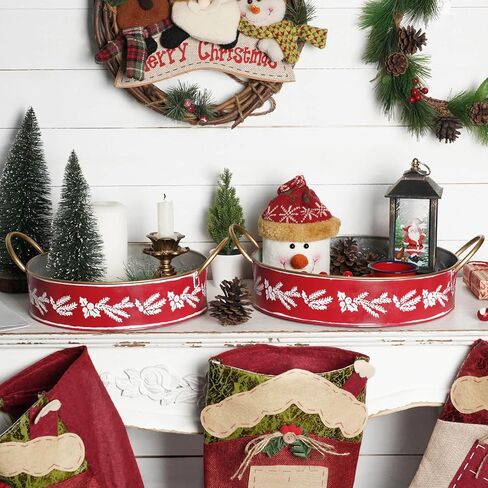 Putuo Decor Set of 2 Round Christmas Metal Serving Tray with Handles Christmas Rustic Decorative Tray Coffee Table Serving Platter (Grey) in Saudi Arabia