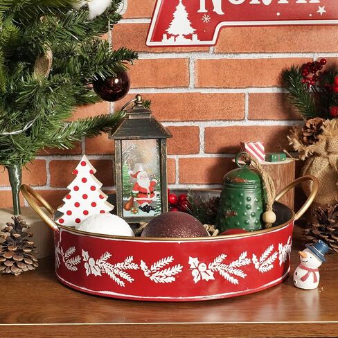 Putuo Decor Set of 2 Round Christmas Metal Serving Tray with Handles Christmas Rustic Decorative Tray Coffee Table Serving Platter (Grey) in Saudi Arabia