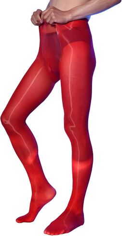 LESOYA Men's Plus Size 8D Oil Shiny Pantyhose High Elastic Nylon See Through Sheer Stockings Underwear with Sheath in Kuwait