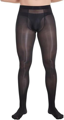 LESOYA Men's Plus Size 8D Oil Shiny Pantyhose High Elastic Nylon See Through Sheer Stockings Underwear with Sheath in Kuwait