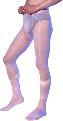 LESOYA Men's Plus Size 8D Oil Shiny Pantyhose High Elastic Nylon See Through Sheer Stockings Underwear with Sheath in Kuwait