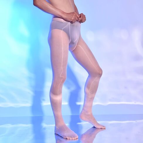 LESOYA Men's Plus Size 8D Oil Shiny Pantyhose High Elastic Nylon See Through Sheer Stockings Underwear with Sheath in Kuwait