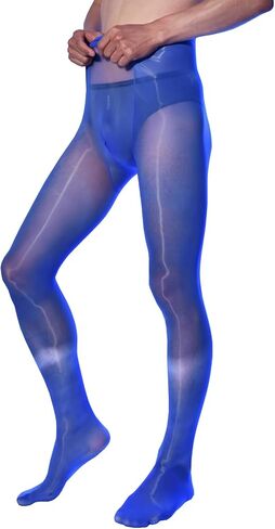 LESOYA Men's Plus Size 8D Oil Shiny Pantyhose High Elastic Nylon See Through Sheer Stockings Underwear with Sheath in Kuwait