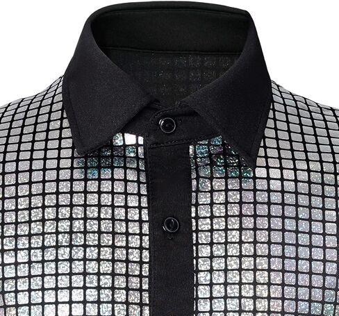 Mens 70s Shirt Short Sleeve Sequin Button Down Top Party Disco Outfit in Saudi Arabia