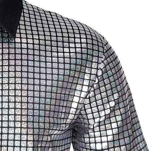 Mens 70s Shirt Short Sleeve Sequin Button Down Top Party Disco Outfit in Saudi Arabia