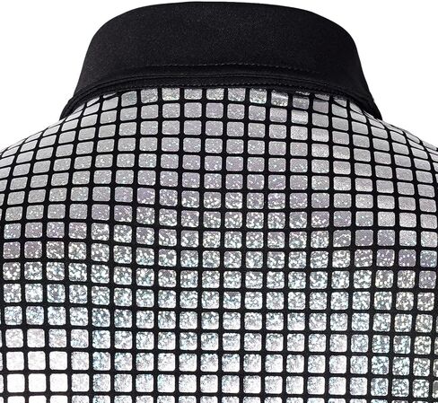 Mens 70s Shirt Short Sleeve Sequin Button Down Top Party Disco Outfit in Saudi Arabia