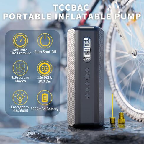 Bike Tire Pump Electric Air Inflator with Digital Gauge Portable Bike Pump 150PSI High Pressure Air Compressor for Road Bike, Mountain Bike,Motorcycle with Presta, Valve Accessories in Saudi Arabia