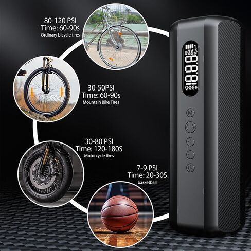 Bike Tire Pump Electric Air Inflator with Digital Gauge Portable Bike Pump 150PSI High Pressure Air Compressor for Road Bike, Mountain Bike,Motorcycle with Presta, Valve Accessories in Saudi Arabia