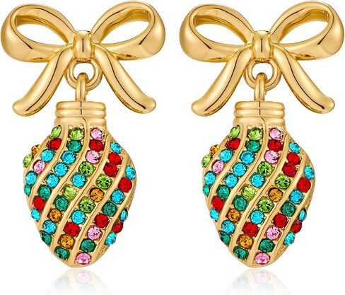 Christmas Earrings for Women Colorful Rhinestones Bow Light Bulb Earrings Zircon Bow Wreath Earrings Acrylic Christmas Tree Dangle Earrings in Saudi Arabia
