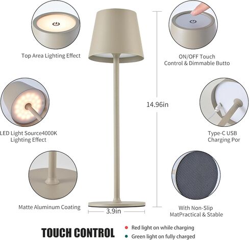 مصباح طاولة LED لاسلكي من BGFHome، مصباح مكتب LED بقدرة 5000 مللي أمبير في الساعة قابل لإعادة الشحن، تصميم لاسلكي بسيط يعمل باللمس لـ/المطعم/غرفة النوم/الحانات/الحفلات الخارجية/التخييم/المقهى (عبوة من قطعتين باللون الذهبي)... in Kuwait