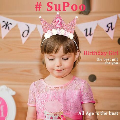 SuPoo Birthday Decorations for Girls - 6th Birthday Headband Crown, Glitter Hair Band, Flower Princess Tiara Hair Accessory for Party in Saudi Arabia