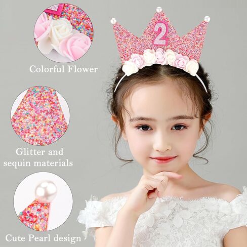 SuPoo Birthday Decorations for Girls - 6th Birthday Headband Crown, Glitter Hair Band, Flower Princess Tiara Hair Accessory for Party in Saudi Arabia