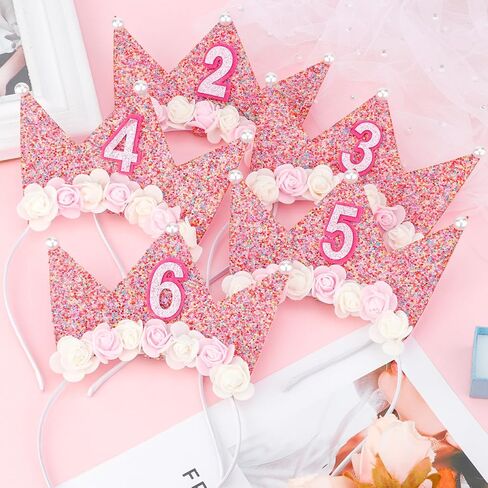 SuPoo Birthday Decorations for Girls - 6th Birthday Headband Crown, Glitter Hair Band, Flower Princess Tiara Hair Accessory for Party in Saudi Arabia