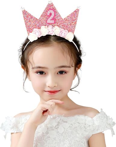 SuPoo Birthday Decorations for Girls - 6th Birthday Headband Crown, Glitter Hair Band, Flower Princess Tiara Hair Accessory for Party in Saudi Arabia
