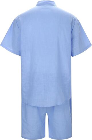 SHEKINI Men's Cotton 2 Piece Pajama Set Short Sleeve Button Down Shirt & Lightweight Shorts for Summer Beach Casual Outfits in Saudi Arabia