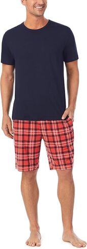 ملابس نوم Cuddl Duds للرجال بأكمام قصيرة وقميص بياقة دائرية ومجموعة بيجامة قصيرة in Kuwait