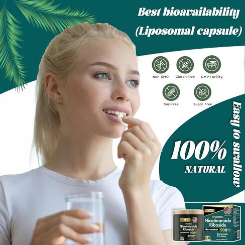 NAD+ Supplement - Liposomal Nicotinamide Riboside, Resveratrol, Quercetin High Purity NAD Supplement for Anti-Aging, Energy, Focus - 80 Capsules (40 Serving) in Saudi Arabia