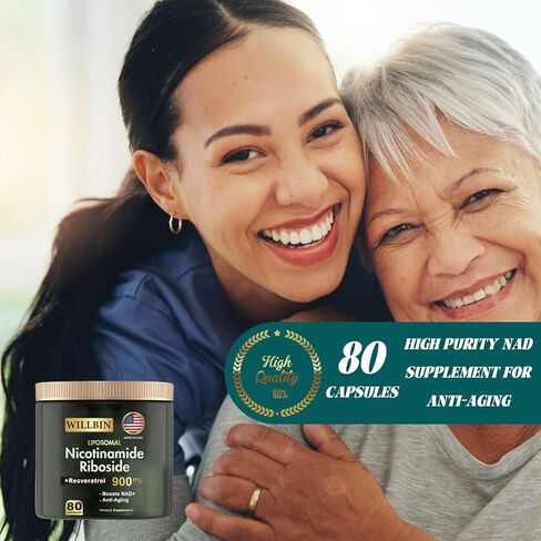 NAD+ Supplement - Liposomal Nicotinamide Riboside, Resveratrol, Quercetin High Purity NAD Supplement for Anti-Aging, Energy, Focus - 80 Capsules (40 Serving) in Saudi Arabia