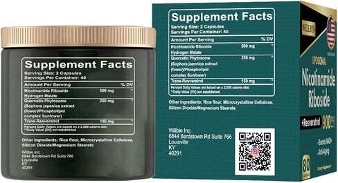 NAD+ Supplement - Liposomal Nicotinamide Riboside, Resveratrol, Quercetin High Purity NAD Supplement for Anti-Aging, Energy, Focus - 80 Capsules (40 Serving) in Saudi Arabia