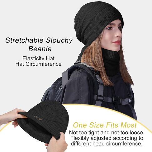 ZOORON Slouchy Beanies Hats for Men Women Warm Knit Winter Hats Chunky Beanie Infinity Scarf Set in Kuwait