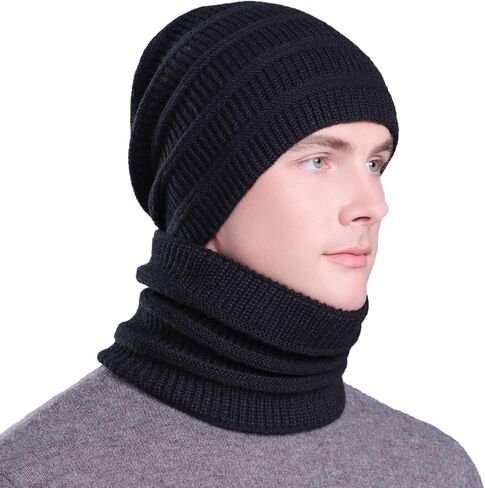 ZOORON Slouchy Beanies Hats for Men Women Warm Knit Winter Hats Chunky Beanie Infinity Scarf Set in Kuwait