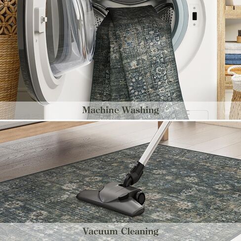 Green Washable Rugs 5x7 Living Room Rug Non Slip Rugs for Bedroom,Traditional Border Vintage Foldable Stain Resistant Low Pile Indoor Throw Carpet for Home Office Dining Table,Green/Grey in Saudi Arabia