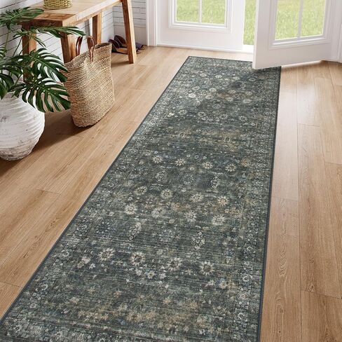 Green Washable Rugs 5x7 Living Room Rug Non Slip Rugs for Bedroom,Traditional Border Vintage Foldable Stain Resistant Low Pile Indoor Throw Carpet for Home Office Dining Table,Green/Grey in Saudi Arabia