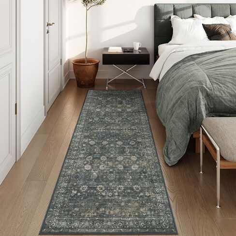 Green Washable Rugs 5x7 Living Room Rug Non Slip Rugs for Bedroom,Traditional Border Vintage Foldable Stain Resistant Low Pile Indoor Throw Carpet for Home Office Dining Table,Green/Grey in Saudi Arabia