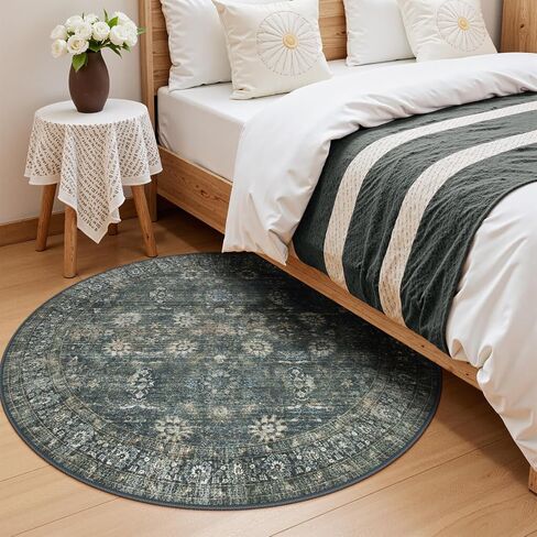 Green Washable Rugs 5x7 Living Room Rug Non Slip Rugs for Bedroom,Traditional Border Vintage Foldable Stain Resistant Low Pile Indoor Throw Carpet for Home Office Dining Table,Green/Grey in Saudi Arabia