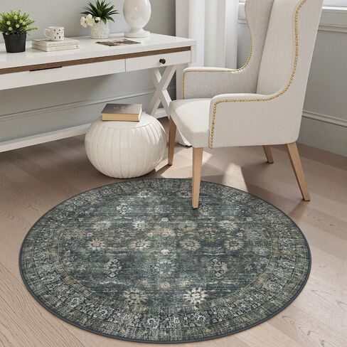 Green Washable Rugs 5x7 Living Room Rug Non Slip Rugs for Bedroom,Traditional Border Vintage Foldable Stain Resistant Low Pile Indoor Throw Carpet for Home Office Dining Table,Green/Grey in Saudi Arabia
