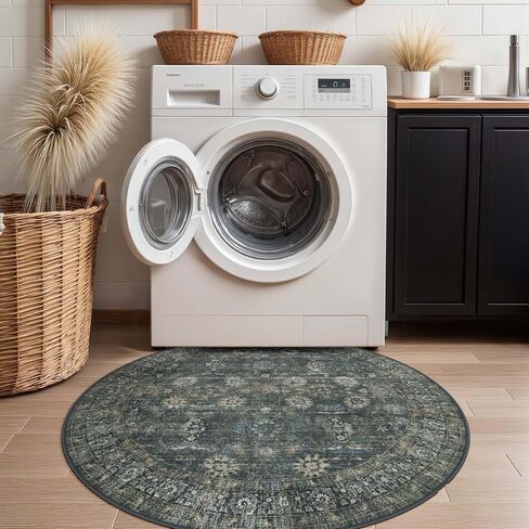 Green Washable Rugs 5x7 Living Room Rug Non Slip Rugs for Bedroom,Traditional Border Vintage Foldable Stain Resistant Low Pile Indoor Throw Carpet for Home Office Dining Table,Green/Grey in Saudi Arabia