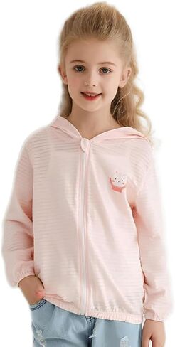 Girls Zip Up Sun Protection Jacket Active Hoodie Cooling Shirt Pockets Fishing Running Outdoor in Saudi Arabia