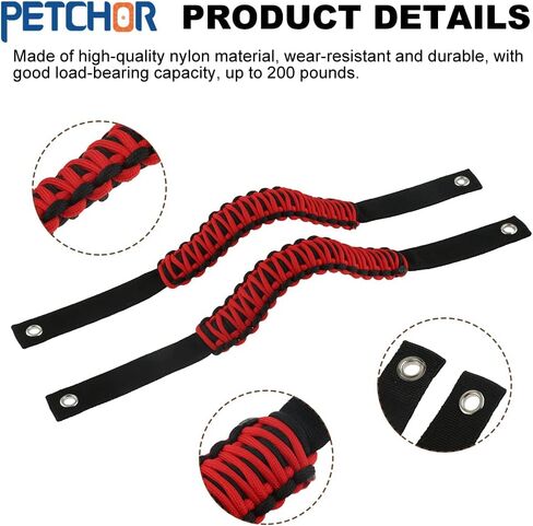 Roll Bar Grab Handles, Roll Bar Paracord Premium Grip Handles for Ford Bronco Accessories 2021-2024, 2 Pack (Red) in Saudi Arabia