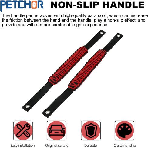 Roll Bar Grab Handles, Roll Bar Paracord Premium Grip Handles for Ford Bronco Accessories 2021-2024, 2 Pack (Red) in Saudi Arabia