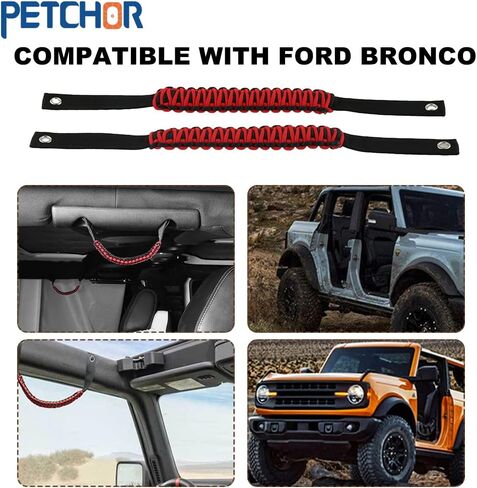 Roll Bar Grab Handles, Roll Bar Paracord Premium Grip Handles for Ford Bronco Accessories 2021-2024, 2 Pack (Red) in Saudi Arabia